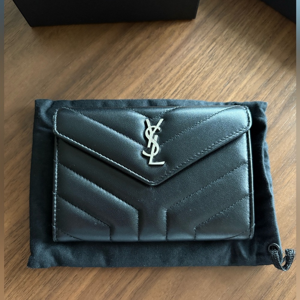 YSL black leather envelope wallet/card holder